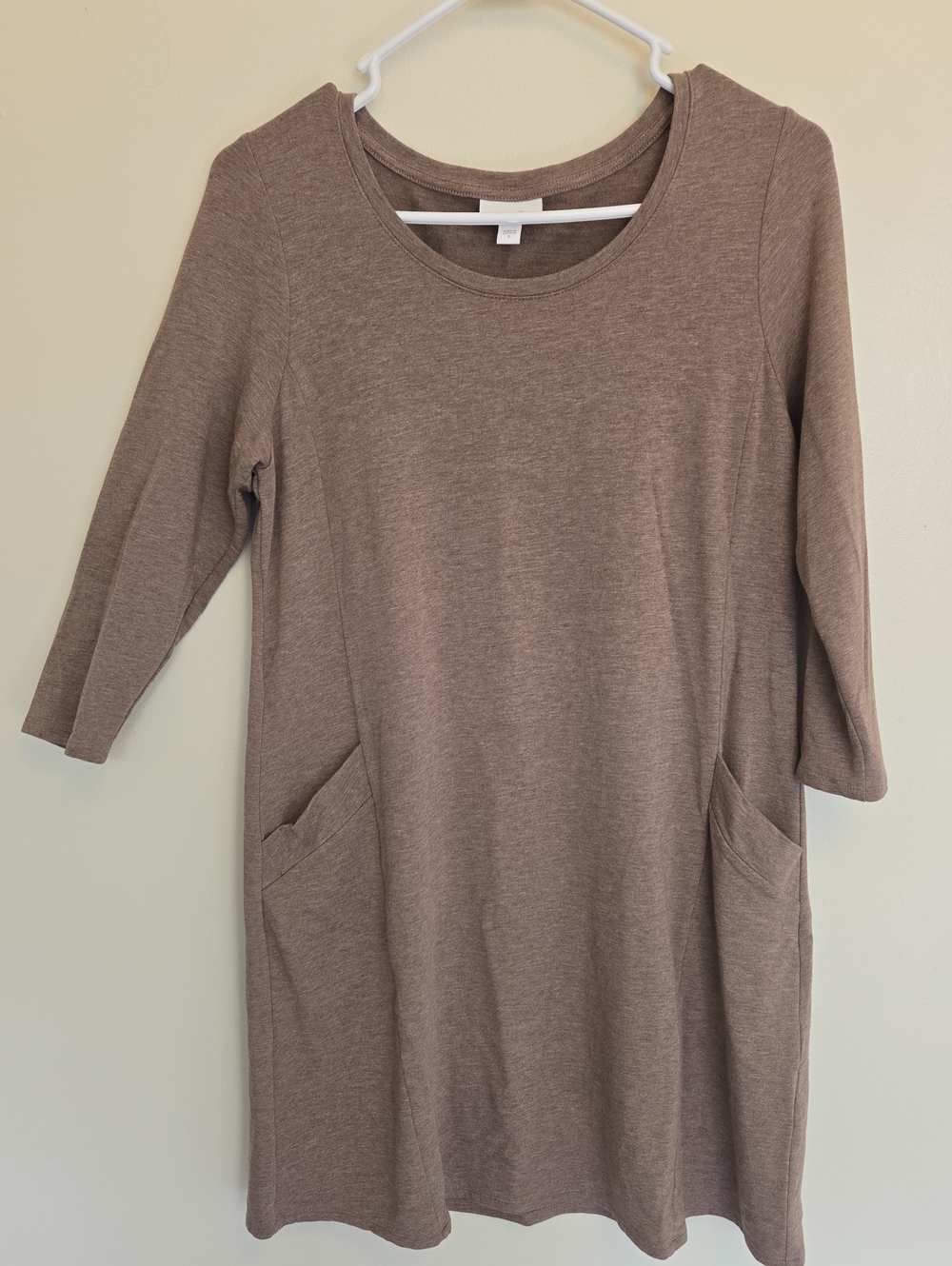 J. Jill PureJill Women Brown Knit Shirt Dress S Pima Cotton Pockets Minimalist